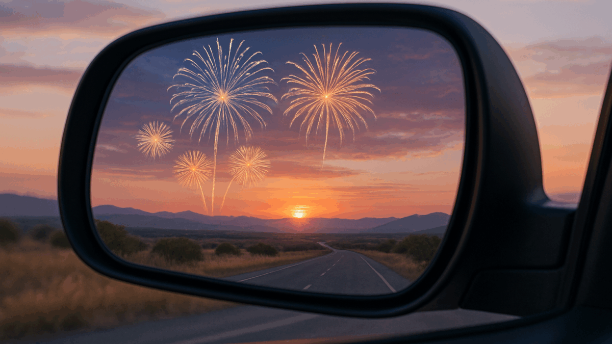 Retrovisor de un coche como metáfora para revisar los KPIs financieros del negocio