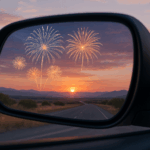 Retrovisor de un coche como metáfora para revisar los KPIs financieros del negocio