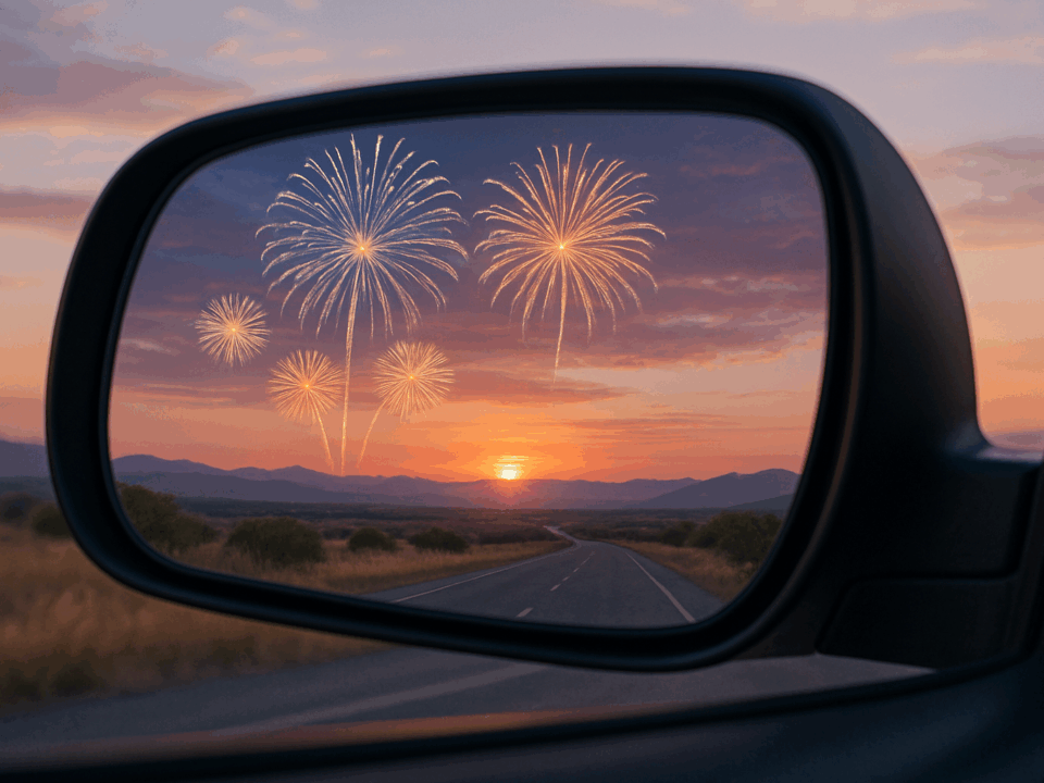 Retrovisor de un coche como metáfora para revisar los KPIs financieros del negocio