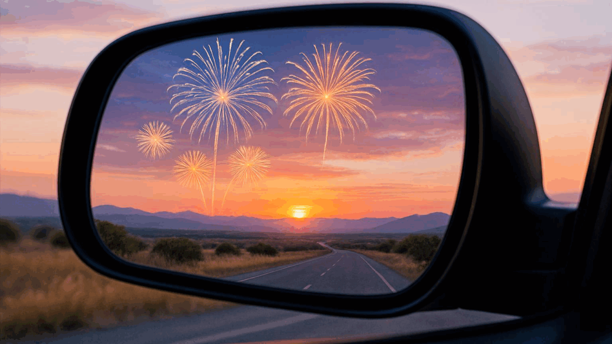 Retrovisor d’un cotxe com a metàfora de revisar els KPIs financers del negoci