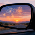 Retrovisor d’un cotxe com a metàfora de revisar els KPIs financers del negoci