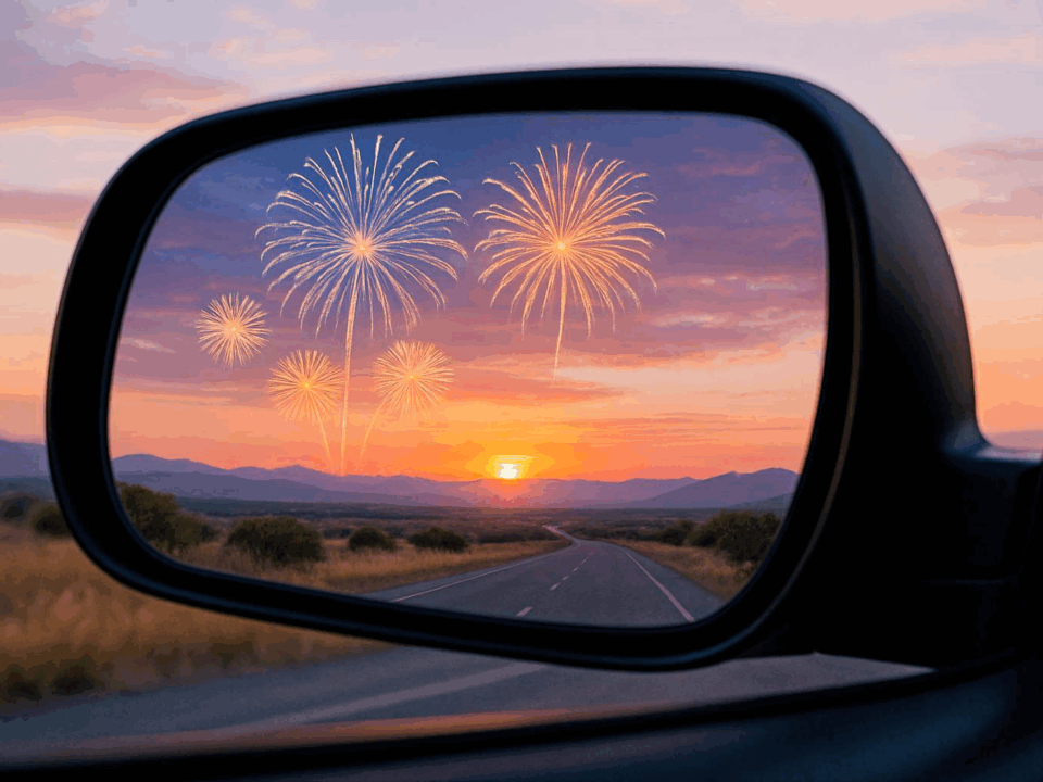 Retrovisor d’un cotxe com a metàfora de revisar els KPIs financers del negoci